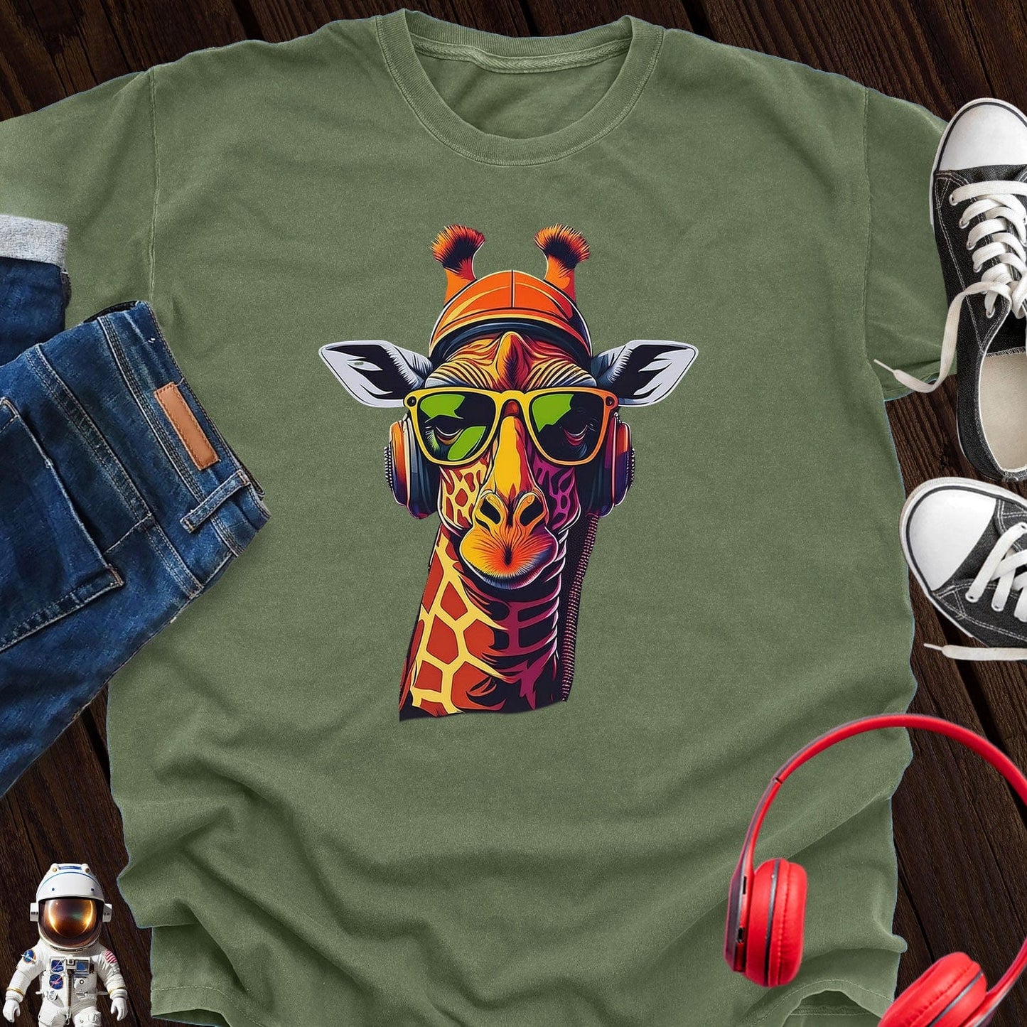 Like I Care Giraffe Headphone T-Shirt