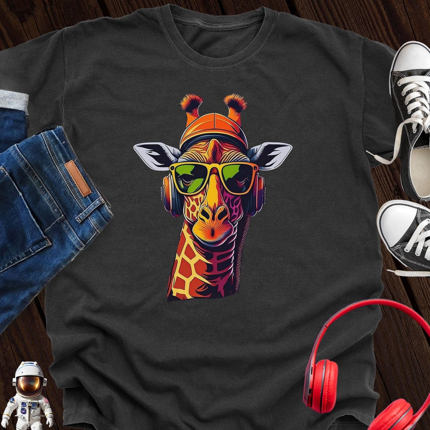 Like I Care Giraffe Headphone T-Shirt