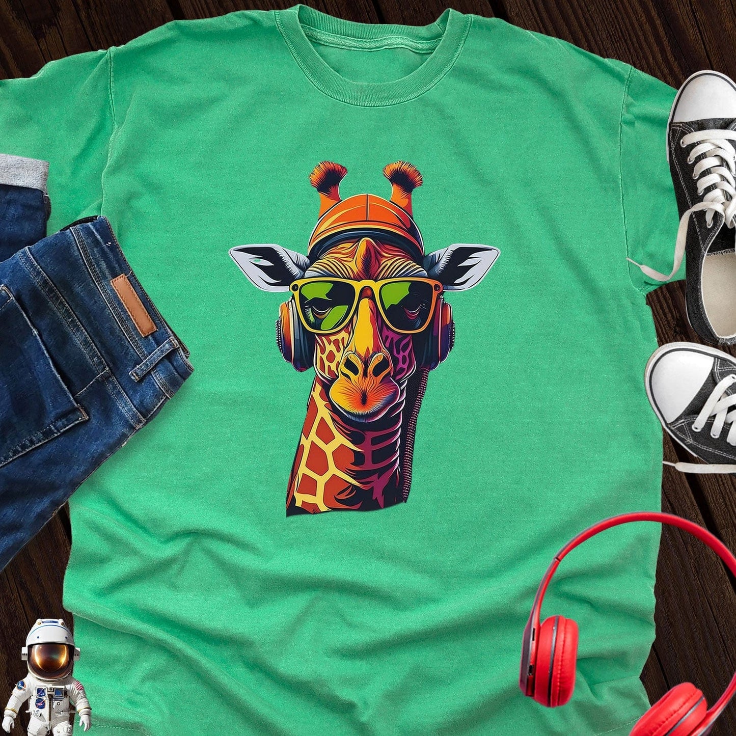 Like I Care Giraffe Headphone T-Shirt