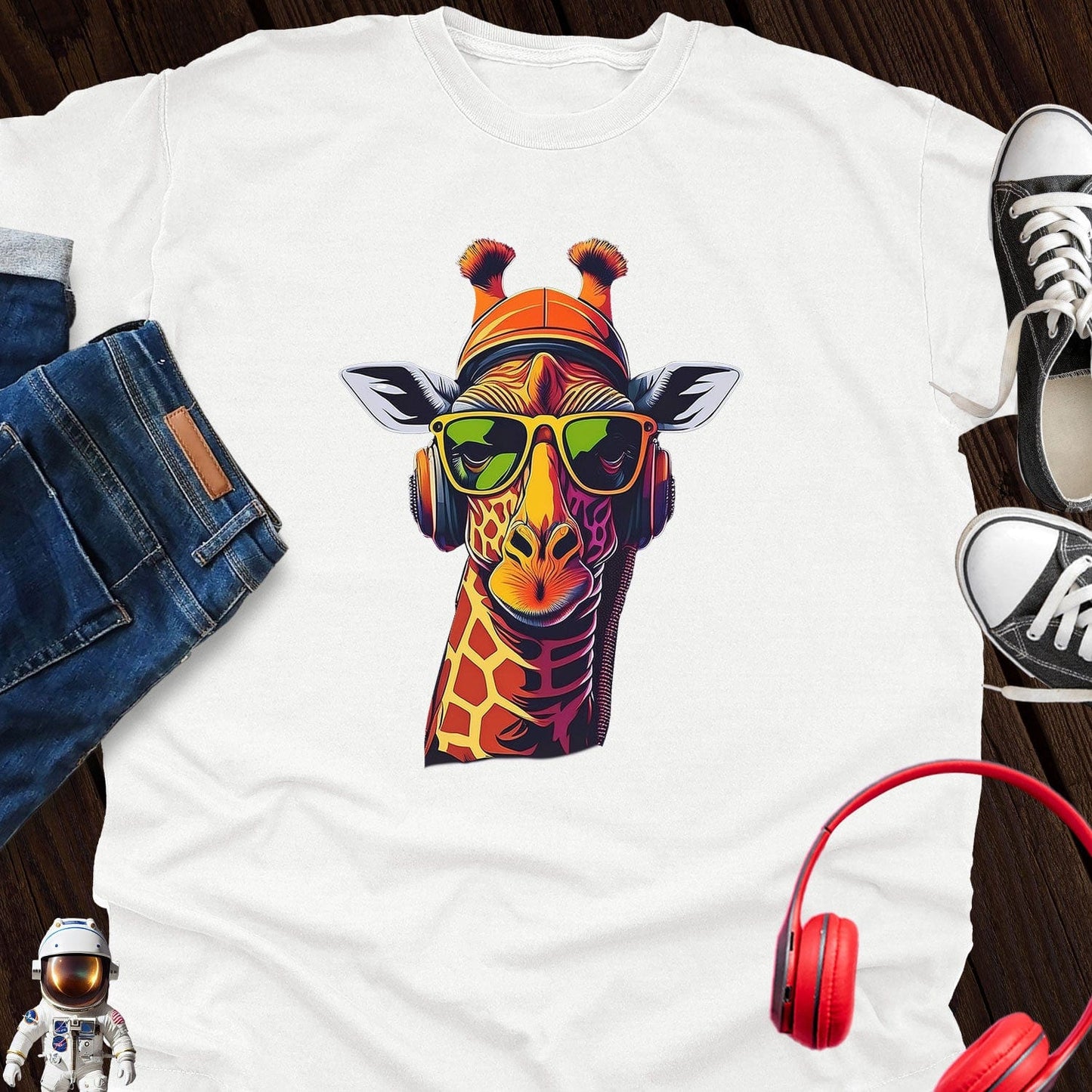 Like I Care Giraffe Headphone T-Shirt